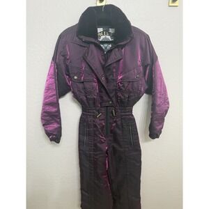 Women's Vintage 90's Nils SkiWear Metallic Purple One Piece Ski Snow Suit Size 6